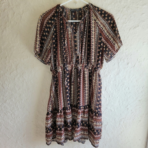 Shein Geo and Striped Print A-Line Dress Tribal Boho - Picture 2 of 11